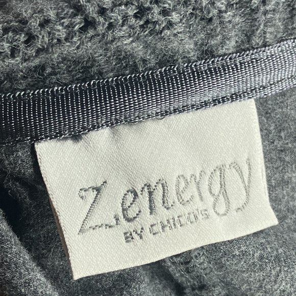 Zenergy by Chico's 3 Gray Knit Trim Stretch Open Front Cardigan Sweater XL 16 18 - Picture 3 of 4